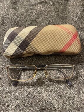 Burberry Beige Check Eyeglasses with Gold-Tone Frame